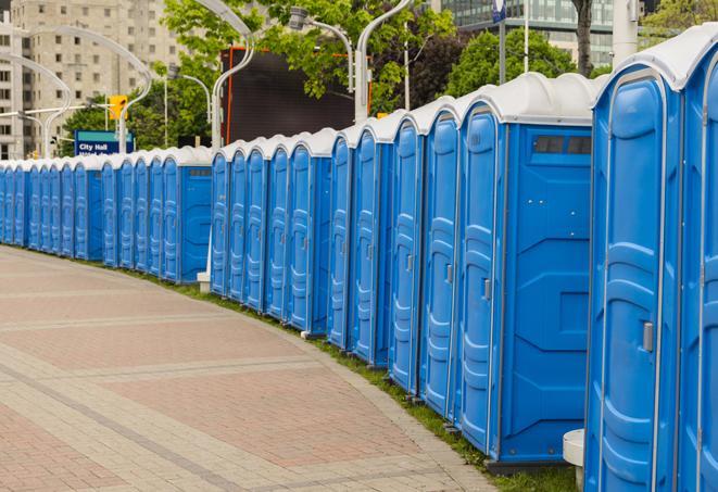 portable restrooms with sink and hand sanitizer stations, available at a festival in Albany CA